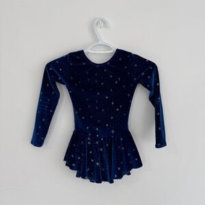 Girls Blue Velvet Star Figure Skating Dress Ice Skating Costume Approx Size 4-6